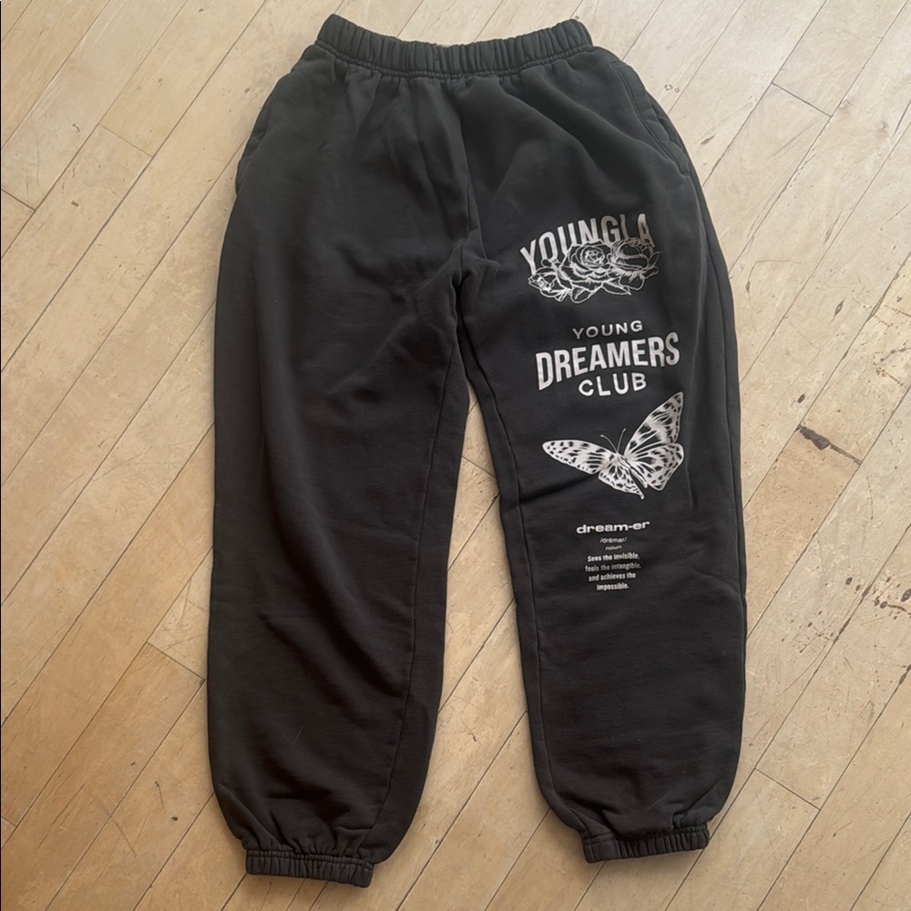 YoungLA Black Track Pants with Graphic Design
